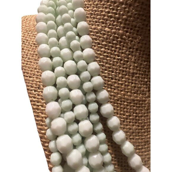 Vintage Multi Strand Necklace Intertwined Faceted Beads White Mint Green Adj 21" - Picture 2 of 4